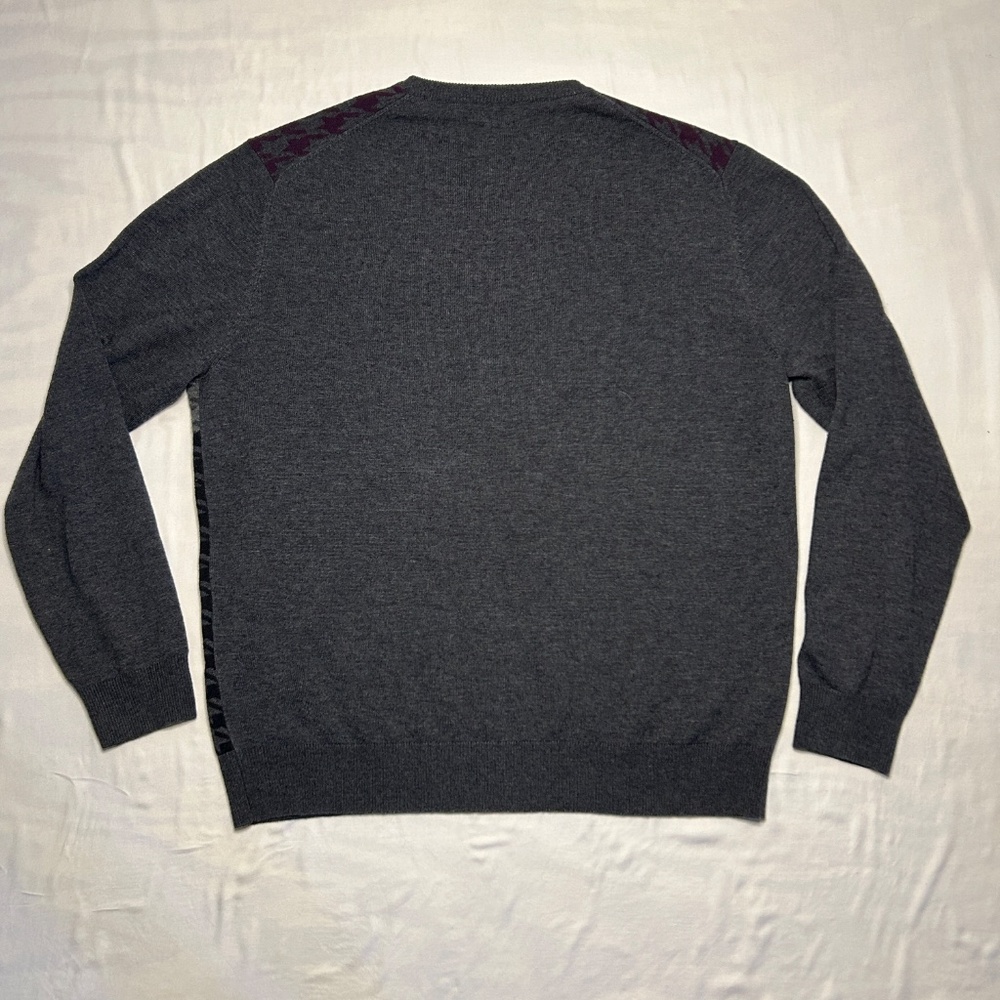 Neiman Marcus Sweater Men’s XL Gray Maroon Houndstooth Merino Wool Blend Grandpa - Picture 3 of 8
